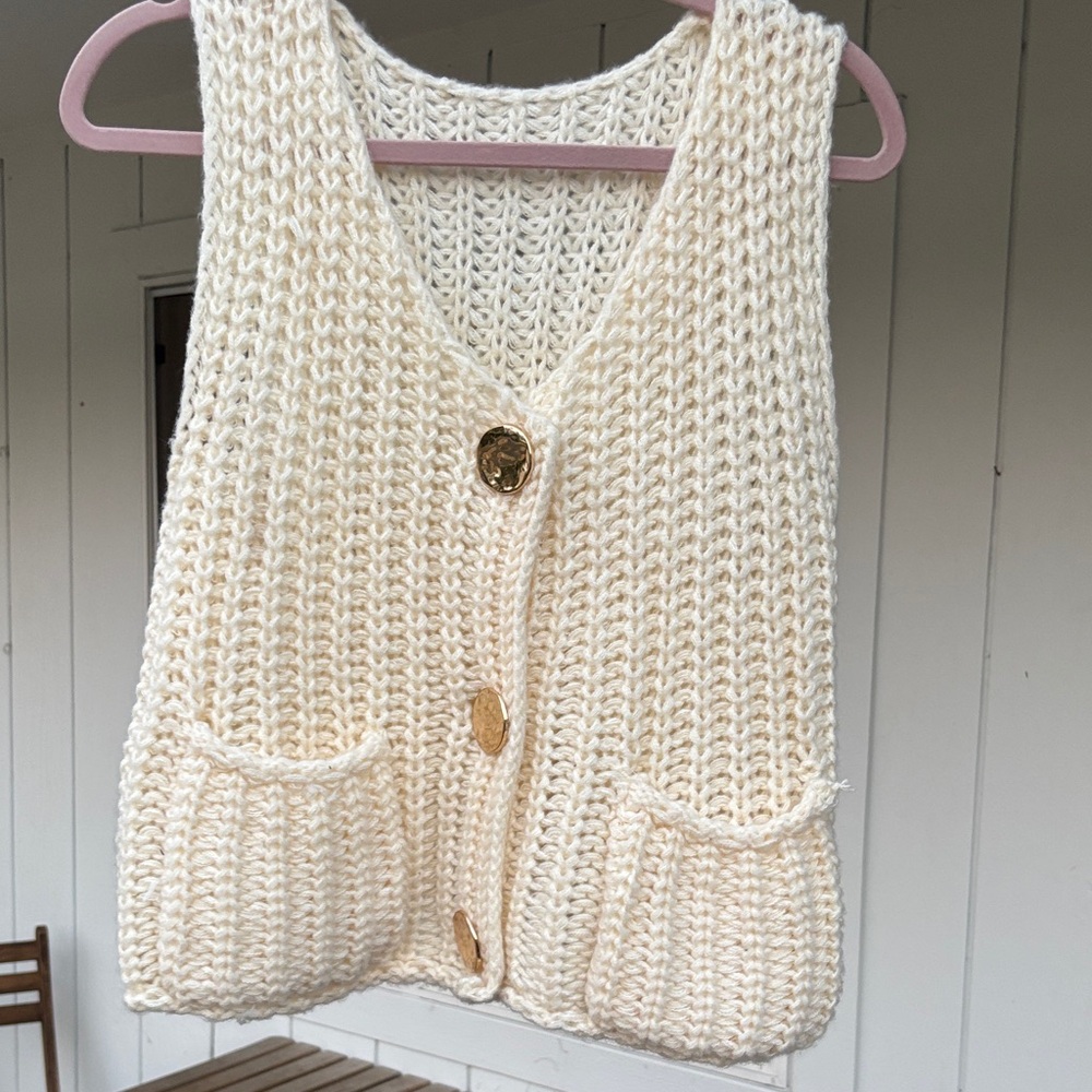 Cream Knit Button-Up Vest